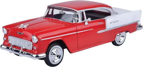 Vista 2 de 1955 Chevy Bel Air, rojo, escala 1/24 fundido a troquel modelo Toy Car Motormax 73229