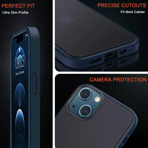 Vista 5 de TENDLIN Funda compatible con iPhone 13 Mini, translúcida mate, parte trasera dura con parachoques de silicona suave, cómoda funda (azul)