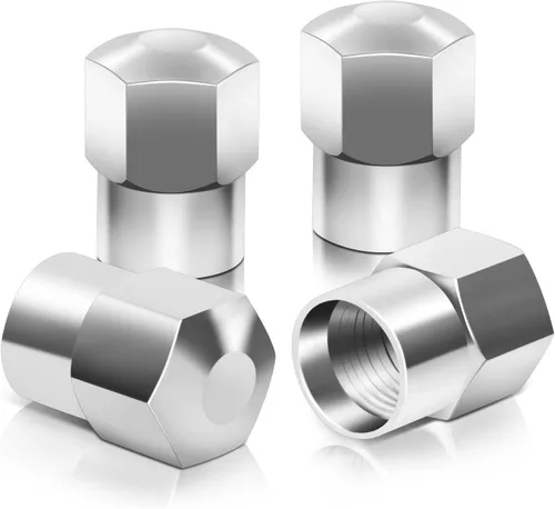 Vista 5 de Auto Dynasty Tapones hexagonales de válvula de neumático de aleación de latón recubierto y pulido de aluminio negro cromado (paquete de 4)