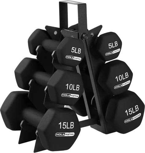 Vista 25 de HolaHatha 1, 2 and 3 lb Neoprene Dumbbell Strength Training Weight Set with Rack