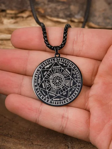 Vista 4 de HAQUIL Stainless Steel Seal of The Seven Archangels Medallion Pendant Necklace, Box Chain, Jewelry Gift for Men and Women