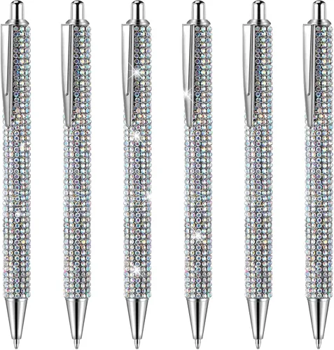 Vista 9 de Jeyiour 6 Bolígrafos Bling Lindos de Diamante con Rinstones de Boda, Bolígrafos Metálicos Retráctiles de Cristal Brillantes para Mujeres, Bolígrafo
