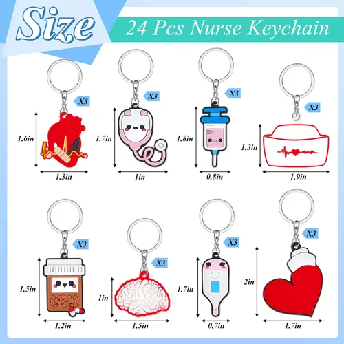 Vista 3 de Henoyso 48 Pcs Nurse Gifts Set Bulk 24 Nurse Keychain 24 Thank You Card Nursing Student Gifts Nurse Appreciation Gifts
