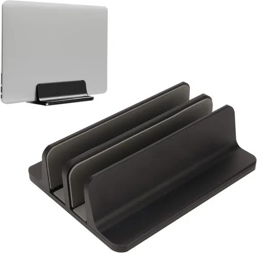 Vista 8 de Vertical Laptop Stand, Aluminum Alloy, Double Dock, Black, Cooling Stand,Laptop Stand Holder - Multifunctional Design, Silicone Anti - Scratch