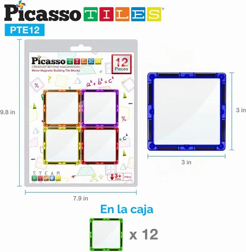 Vista 8 de PicassoTiles Bloques Magnéticos de Azulejos Espejo para Construcción, Regalos Sensoriales de Construcción Juego de Expansión Cuadrado de Imanes
