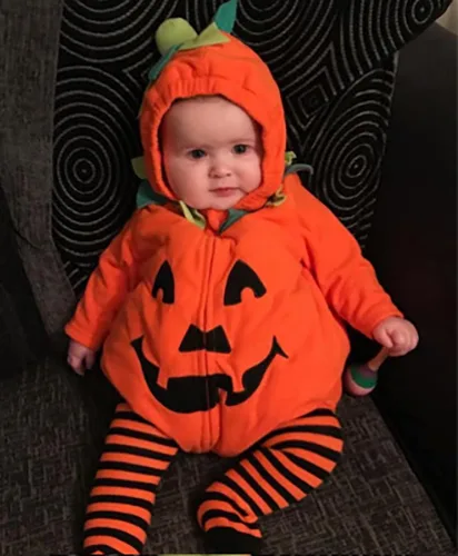 Vista 7 de JIFRE Lindo disfraz de calabaza de Halloween para bebé, disfraces de Halloween para niños, disfraces de Halloween para niños y niñas