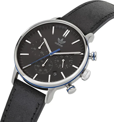 Vista 2 de adidas Reloj negro con correa de cuero vegano (Modelo AOSY220132I), NegroPlata, Moderno