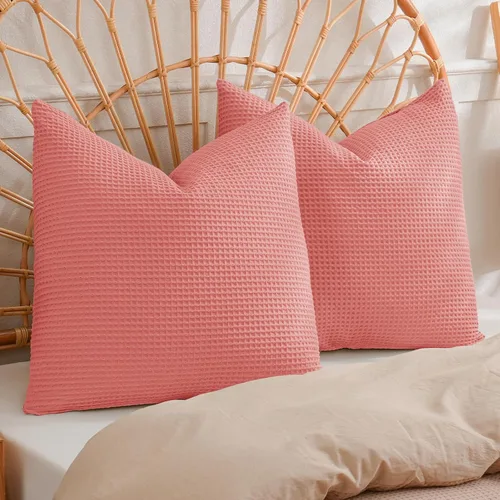 Vista 35 de PHF Funda de almohada 100% algodón con tejido de gofre, 22 x 22 pulgadas, sin relleno, paquete de 2 elegantes fundas de almohada cuadradas