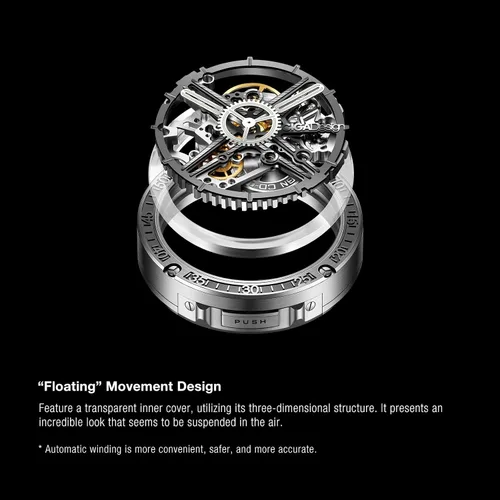 Vista 3 de CIGA Design Reloj mecánico automáticomanual de la serie Magician de acero inoxidable y titanio, funda desmontable de cristal de zafiro, correa