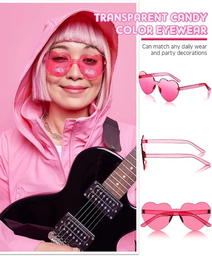 Vista 4 de Frienda 20 Pairs Heart Shaped Sunglasses Rimless Candy Color Glasses for Women Men Party Favor