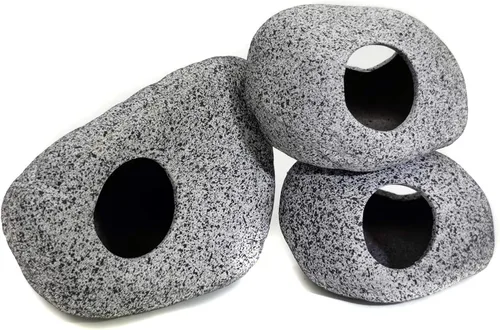 Vista 2 de JIH Decoraciones de acuario de roca, refugios de cerámica, hábitat de camarones, tubo de reproducción, cueva oculta, cueva apilable para decoración