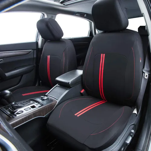 Vista 3 de CAR PASS Juego Universal de Fundas Deportivas para Asientos de Coche, Fundas de Asiento de Tela Transpirable y Cómodas, Juego Completo con Negro rojo