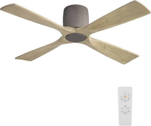 Vista 11 de WINGBO - Ventilador de techo sin luz - 48 pulgadas, ventilador de techo empotrado de madera sólida con control remoto, 4 aspas reversibles, motor DC
