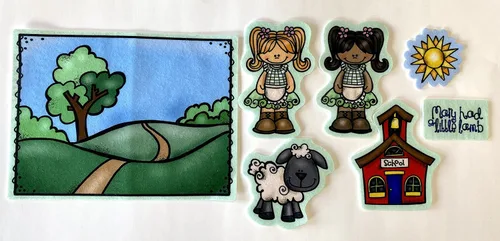 Vista 2 de Mary Had A Little Lamb 7 figuras de fieltro precortadas para franela/fieltro historias de tablero de guardería, rimas preescolares
