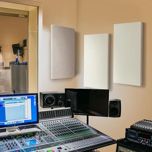 Vista 6 de Panel de pared de fibra de vidrio de 23.62 x 11.81 x 2 pulgadas, paquete de 4 paneles acústicos, paneles acústicos absorbentes de sonido para Beige