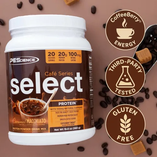 Vista 4 de PEScience Select Cafe Protein Coffee - Polvo con sabor a café, 100 mg de cafeína, 0.71 onzas de proteína helada, café en polvo o crema - Caramel