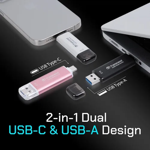 Vista 3 de Transcend ESD310 SSD externo de 128 GB, hasta 1,050 MB/s, unidad flash USB dual para iPhone/iPad/Mac/Windows, Android/Tablet/PC, USB 3.2 Gen 2 Thumb