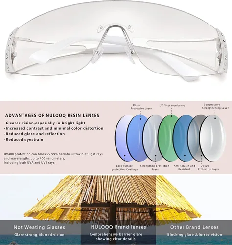 Vista 5 de NULOOQ Gafas de sol envolventes Y2K para mujeres y hombres gafas de sol futuristas sexys sin marco escudo de estrellas planas