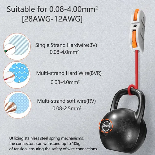 Vista 2 de Nineleaf Conectores de cable de palanca, conectores compactos de empalme de alambre en línea, terminales eléctricos modulares reutilizables 1 en 1