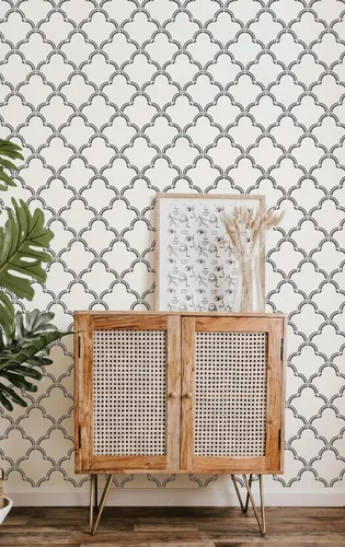 Vista 2 de PINKIPO® Marrakech Trellis - 2 plantillas XL para pared y piso para pintar, patrón marroquí de Mylar reutilizable Ogee y plantilla de borde incluida