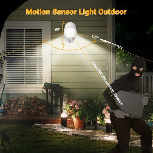 Vista 3 de Luz de exterior con sensor de movimiento, funciona con pilas, 6 LED de 1000 lúmenes inalámbricos con control remoto, IP65 impermeable 6000 K, luz