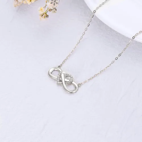 Vista 4 de Natural Diamond Infinity Swirl Necklace, Sterling Silver Heart Pendant Necklace Love Jewelry for Her, Mom, Wife, 18"-20