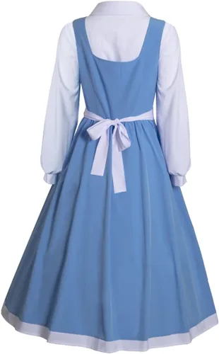 Vista 4 de Vestido azul para mujer, disfraz de Bella de belleza, princesa, Halloween, Navidad, disfraz de disfraces
