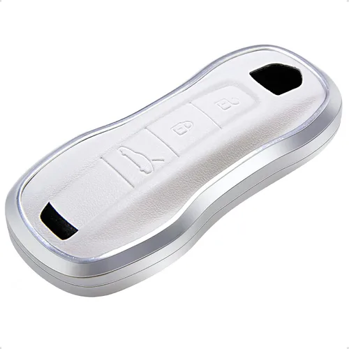 Vista 7 de Funda de piel azul y aluminio compatible con Porsche 911 Cayenne Panamera TAYCAN 3 botones sin llave accesorio remoto