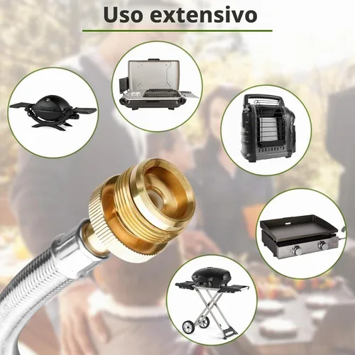 Vista 7 de Adaptador de manguera de propano de 6 pies con calibre, trenzado de acero inoxidable de 1 lb a 20 lb
