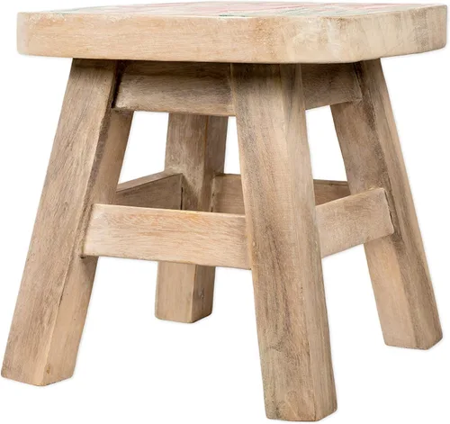 Vista 4 de Sea Island Imports - Taburete corto decorativo de madera de acacia tallada a mano, diseño de caballito de mar