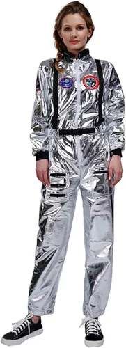 Vista 5 de DSplay Disfraz de astronauta espacial para adultos con parches bordados y bolsillos