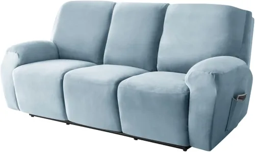 Vista 23 de Funda elástica para sofá reclinable, fundas de terciopelo para sillas reclinables de 3 cojines, 8 piezas, fundas protectoras para muebles