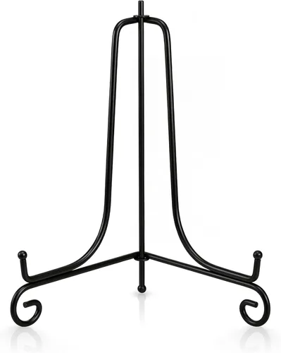 Vista 17 de Paquete de 2 soportes de exhibición de hierro, soporte para fotos de caballete de hierro negro, muestra marcos de fotos, platos decorativos