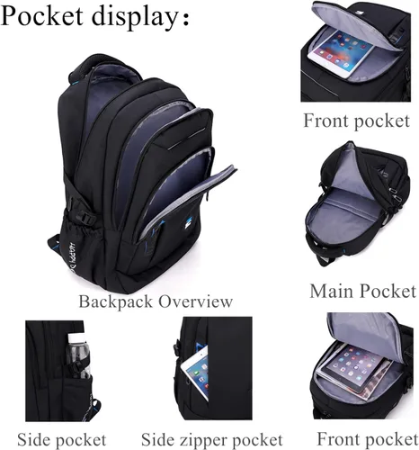 Vista 3 de EKUIZAI Bolsas de carretilla de color sólido Mochila para niños de escuela secundaria, escuela primaria, mochila rodante al aire libre, Negro