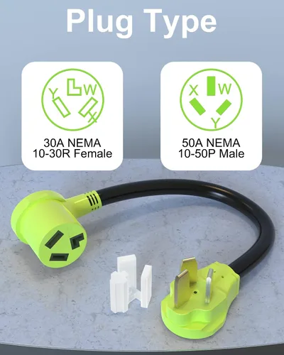 Vista 2 de Adaptador de secadora NEMA 10-50P macho a 10-30R hembra de 1.5 pies y 3