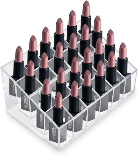 Vista 4 de Organizador de cosméticos y maquillaje transparente. Para labiales en barra, pinceles, frascos y más. Soporte transparente para estantes.