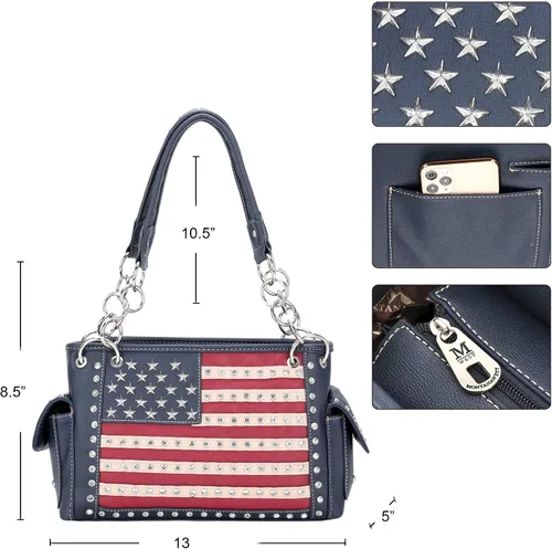 Vista 7 de Montana West Bolso patriótico con tachuelas para mujer, bolso con bandera estadounidense y bolso cruzado