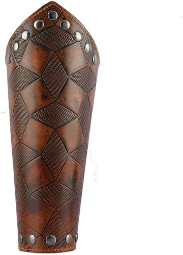 Vista 9 de Jeilwiy Armadura de cuero sintético medieval guanteletes pulsera vikingos protectores de brazo LARP accesorios brazo ancho brazalete brazalete