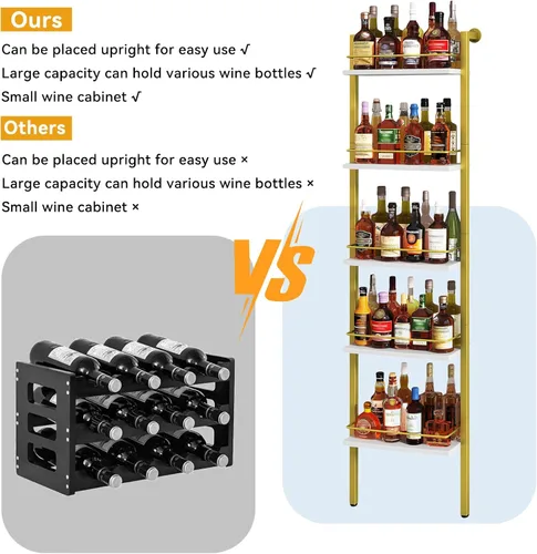 Vista 4 de YMYNY 5-Tier Wall Mounted Wine Racks 16.93x7.87x69.68"White & Gold White With Gold