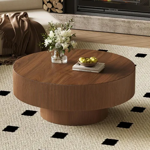 Vista 15 de Merax Mesa de café moderna redonda de 31 pulgadas con base resistente, mesas centrales de madera para sala de estar, recepción, fácil de ensamblar