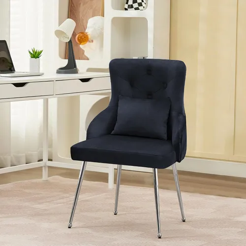 Vista 17 de Sillas de comedor de terciopelo, sillas de acento tapizadas de terciopelo, silla de cocina con patas de metal y almohada lumbar para comedor, sala