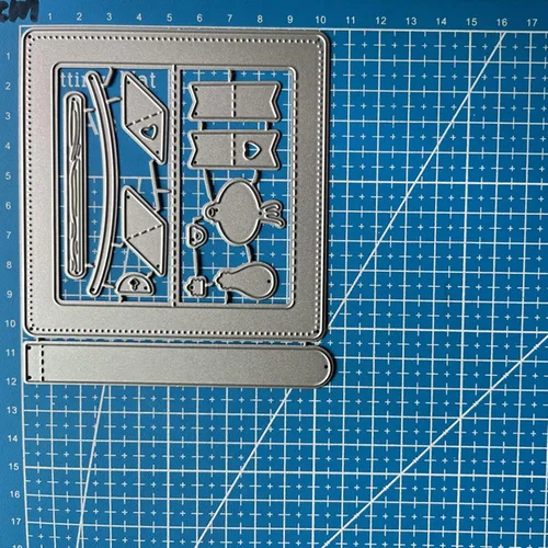 Vista 7 de Tarjeta deslizante emergente troquelada de metal, marco de luz de bandera, plantillas de corte de boda para manualidades, álbumes de recortes