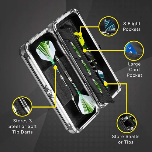 Vista 2 de Casemaster Sole - Estuche de aluminio delgado para dardos con capacidad para 3 puntas de acero y punta suave con suficiente espacio para mantener