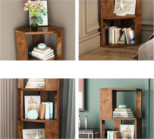 Vista 6 de Estantería de madera de 4 niveles, estante independiente para libros, organizador de almacenamiento abierto moderno para dormitorio, sala de estar