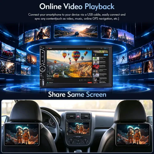 Vista 11 de Estéreo de Auto Doble DIN con Apple CarPlay Inalámbrico, Android Auto Inalámbrico, Pantalla Táctil HD de 7 Pulgadas, Radio de Coche con Bluetooth