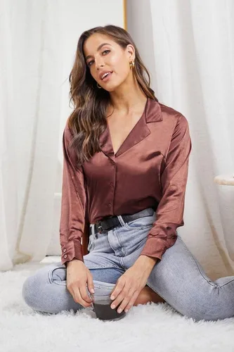 Vista 2 de Chigant Womens Satin Silk Blouses Button Down Long Sleeve Shirt V Neck Tops