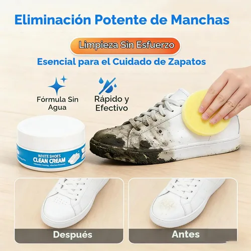 Vista 4 de Crema limpiadora de zapatos blanca, multiusos, sólida, sin lavado, viene con esponja limpiadora de crema blanca