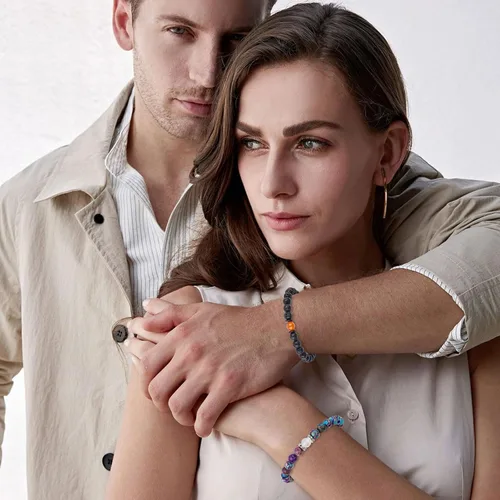 Vista 44 de 2 pulseras magnéticas para parejas, piedra natural negra mate, cristal para votos de amor eterno, juego de pulseras de cuentas de piedra de energía