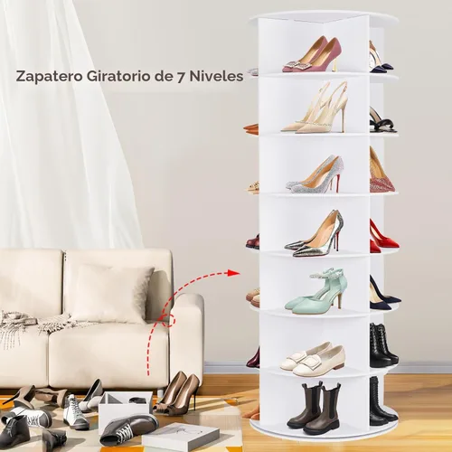 Vista 4 de Zapatero giratorio de 7 niveles, organizador de almacenamiento de zapatos de 360°, color blanco