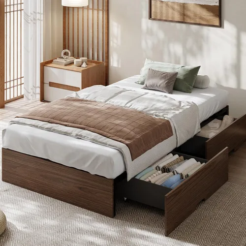 Vista 12 de Garvee Marco de cama individual, cama de plataforma de madera con diseño estriado Base de cama de perfil bajo, base de cama minimalista sin ruido